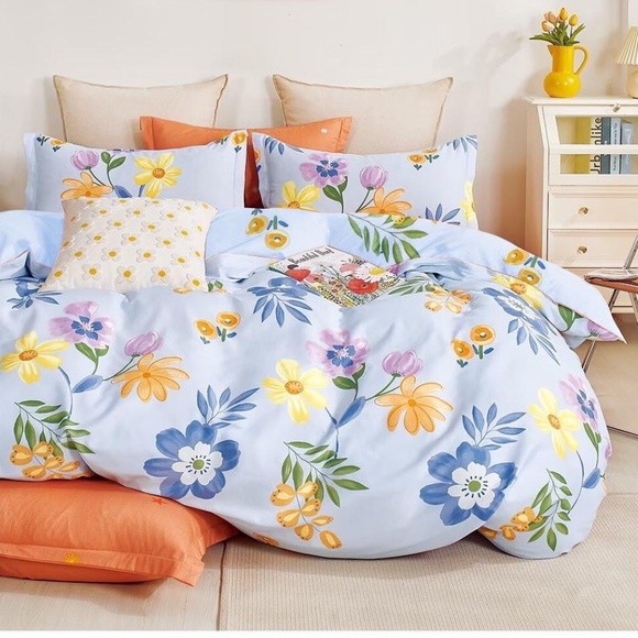 100% Cotton Queen Duvet Cover set 3Pcs Comforter Cover Pillowcases Floral Soft - Picture 1 of 5